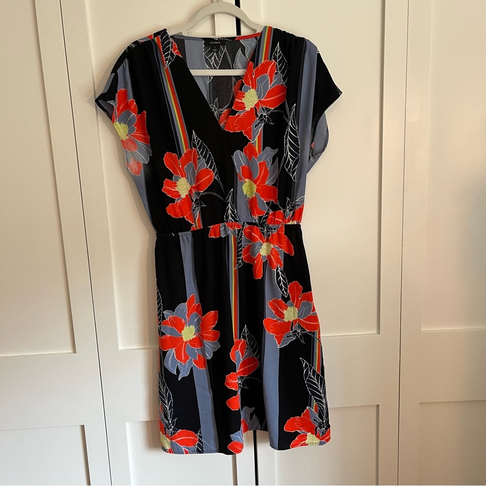 Halogen Orange and Black V-Neck Midi Sundress